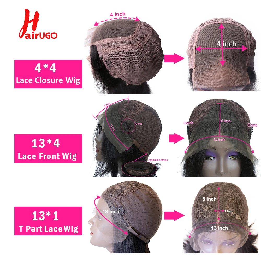 HairUGo 13*1 T Part Lace Wigs 4x4 Lace Closure Short Bob Wig Pre Plucked Brazilian Remy Straight Bob Human Hair Wigs For Women images - 6