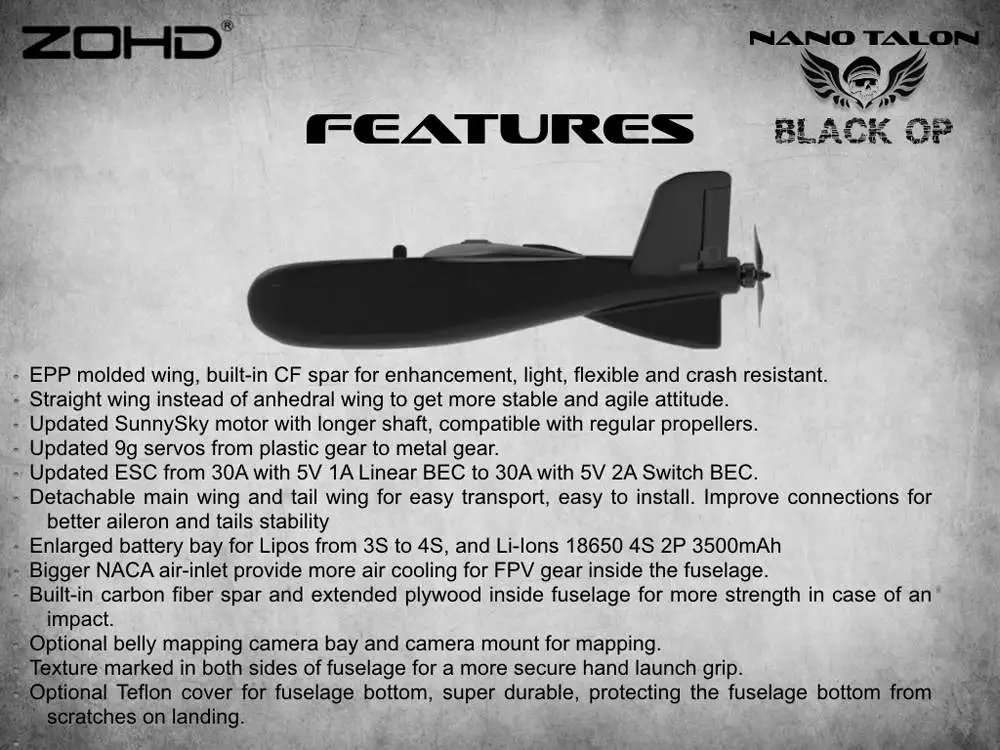 ZOHD Talon черный/белый OP 860 мм размах крыльев AIO V-Tail EPP FPV крыло RC самолет PNP w/FPV готов Ограниченная серия гироскоп