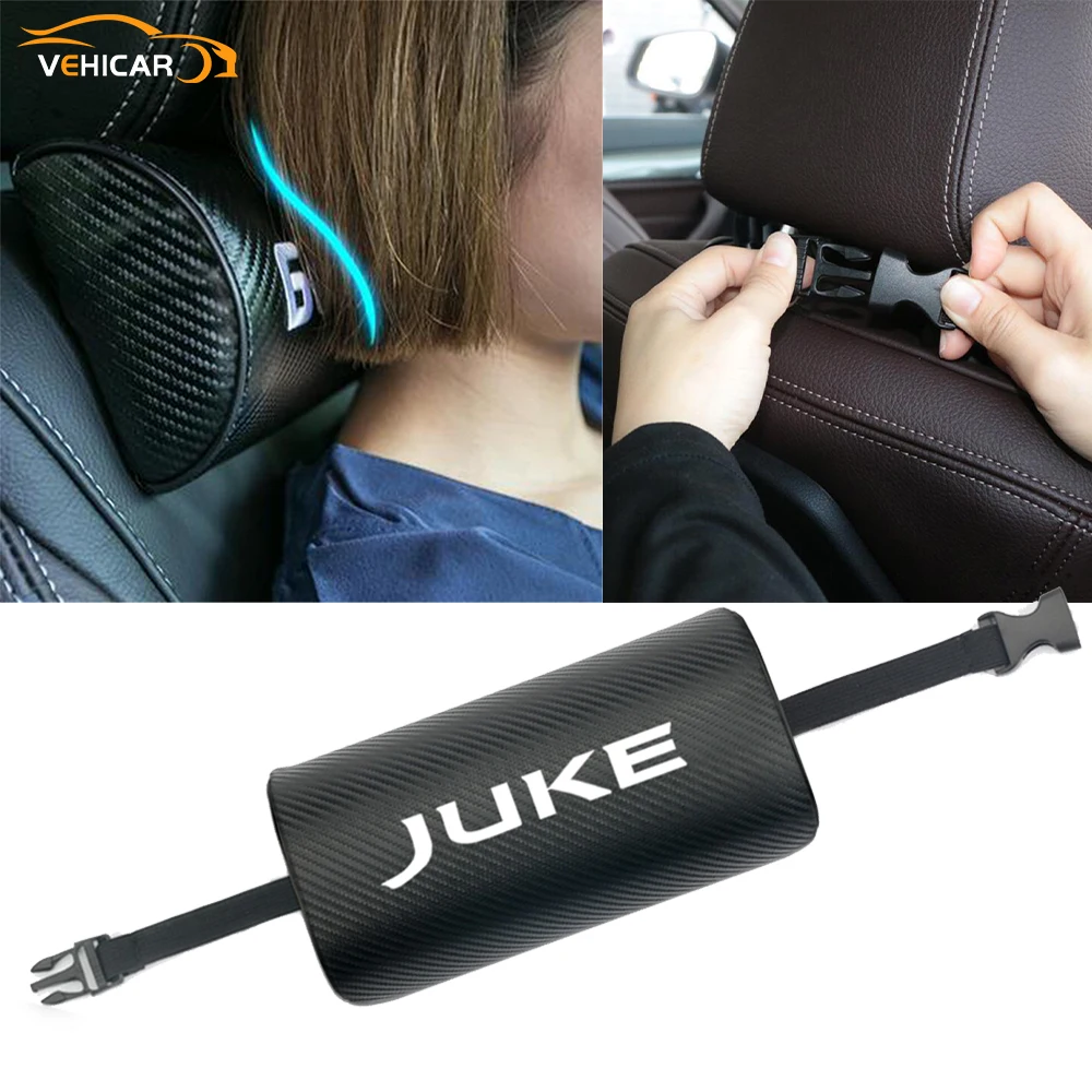

VEHICAR Car Neck Rest Headrest Logo knitting Car Neck Pillow Auto Cushion Pillow For JUKE Car Interior Accessories Removable