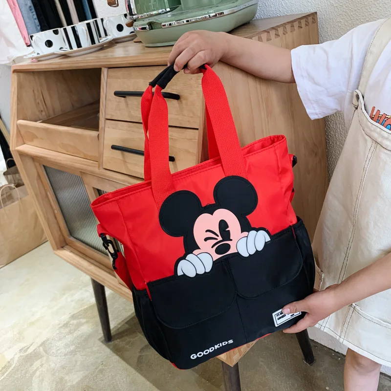 Disney Mickey Minnie Mouse Cartoon Bag Waterproof Nylon Large Capacity Handbag Crossbody Shoulder Bag Girl Boy School Bag.