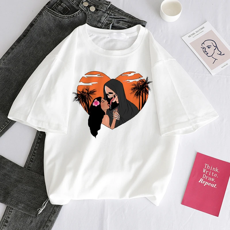 Devil/летние свободные женские Топы Harajuku с коротким рукавом и надписью