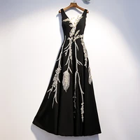 bespoke occasion dresses vintage v neck sleeveless sequined lace beading backless luxury black women formal evening gown hb126
