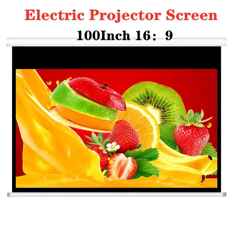 

100Inch Electric Projector Screen TV HD 4K 8K Put Down 16:9 White Glass Fiber Curtain Ultra Home Theatre Movie Office Classroom