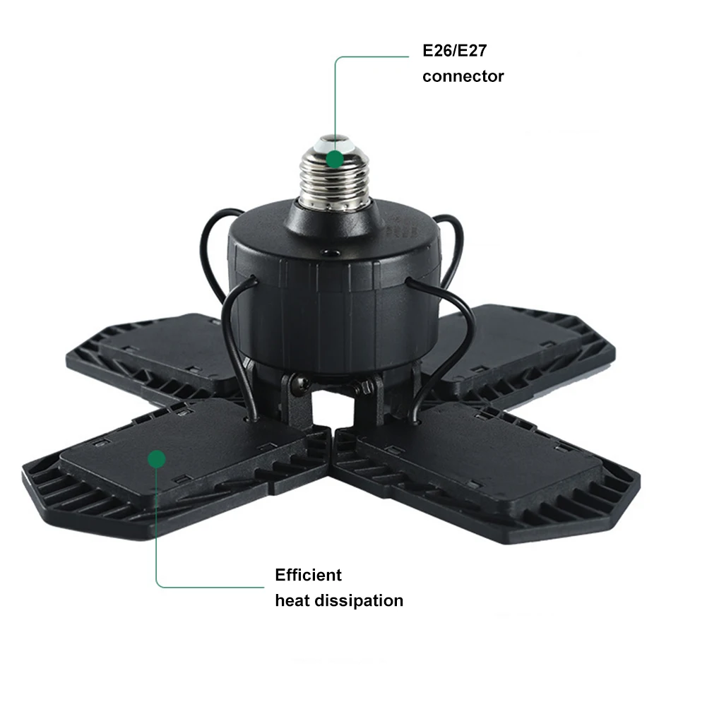 

LED Folding Garage Workshop Lights Industrial Deformable Bulb for Living Room Fans Shape Industrial Lighting