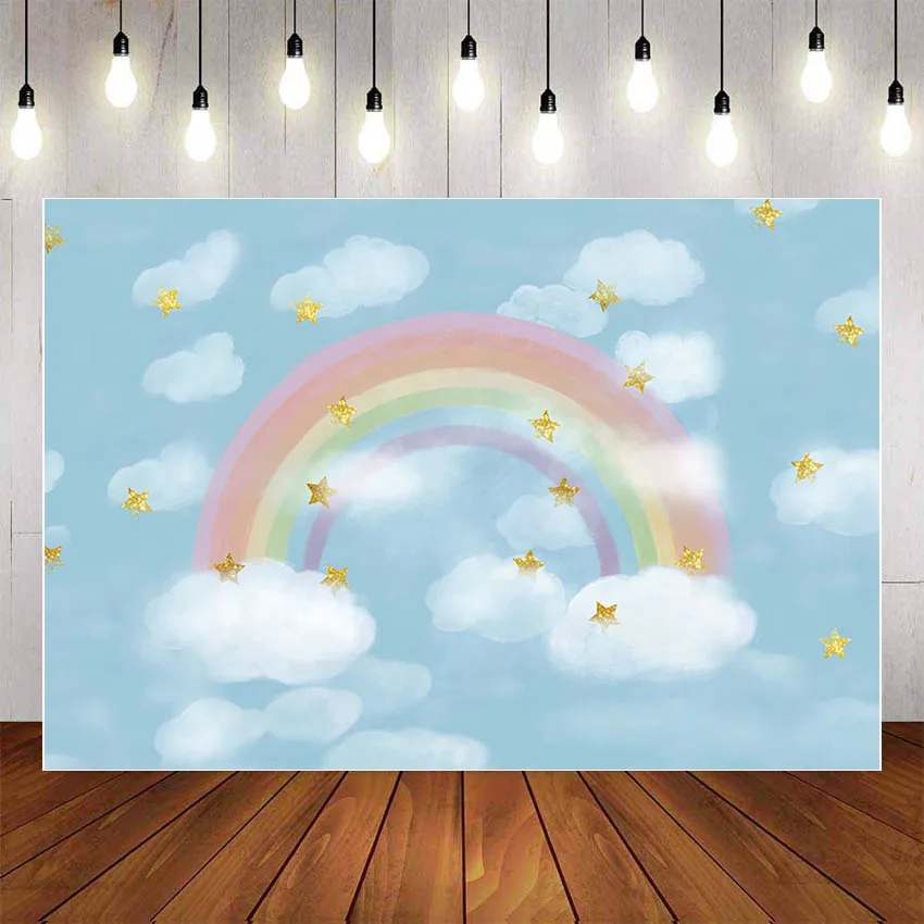 

Mehofond Photography Background Baby shower White Cloud Rainbow Star Backdrop Birthday Party Decor Photo Studio