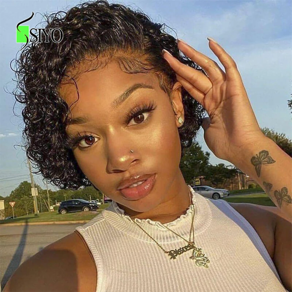 

Siyo Pixie Cut Wig 13x4x1 Transparent Brazilian Water Wave Lace Closure Wig Short Curly Bob Wig for Black Women Cheap Human Hair