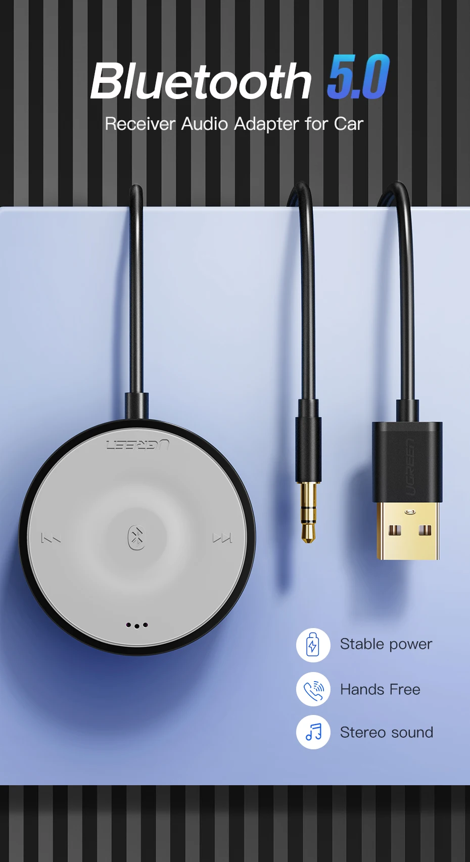 UGREEN Bluetooth 5,0 автомобильный комплект приемник aptX LL беспроводной 3,5 AUX адаптер для автомобильного динамика USB Bluetooth 3,5 мм разъем аудио приемник