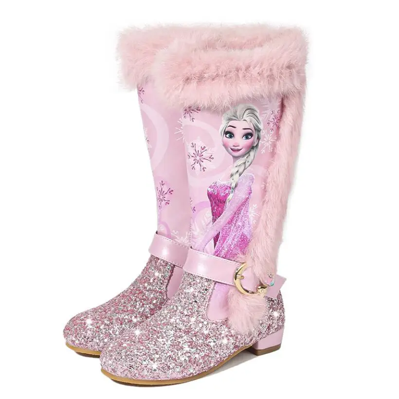 

Elsa princess kids high boots new winter girls frozen boots Brand Children's over the knee boots for girls snow shoes pink blue