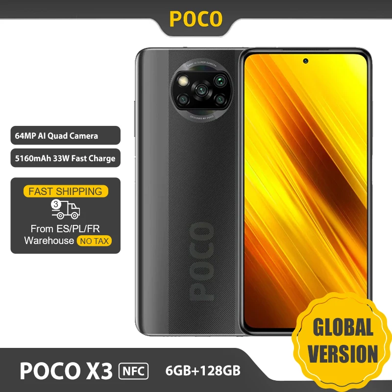 Global Version Xiaomi POCO X3 NFC Smartphone 6GB /128GB Snapdragon 732G 6.67'' 64MP Camera 33W Fast Charge 5160mAh Battery Phone