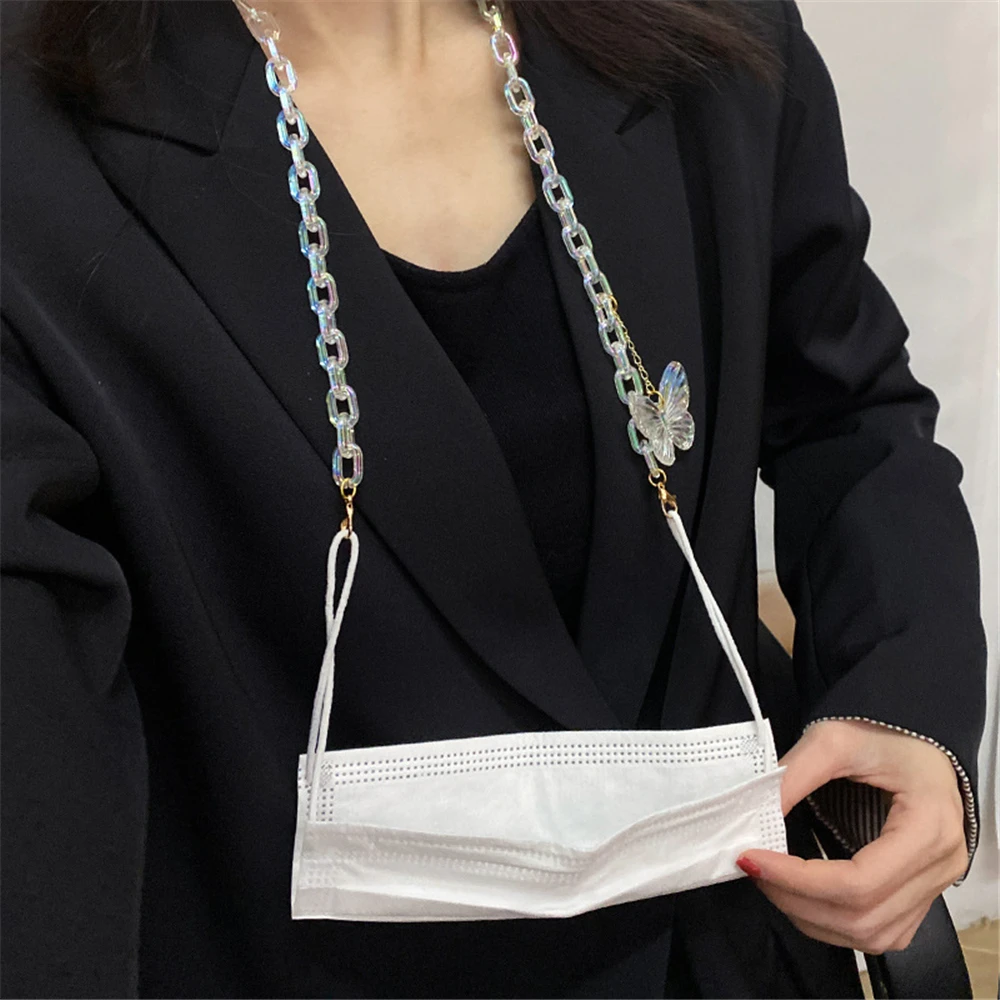 

Crystal Pearl Cute Smile Beaded Anti-drop Butterfly Pendant Mask Chain Glasses Holder Cord Lanyard Women Accessory