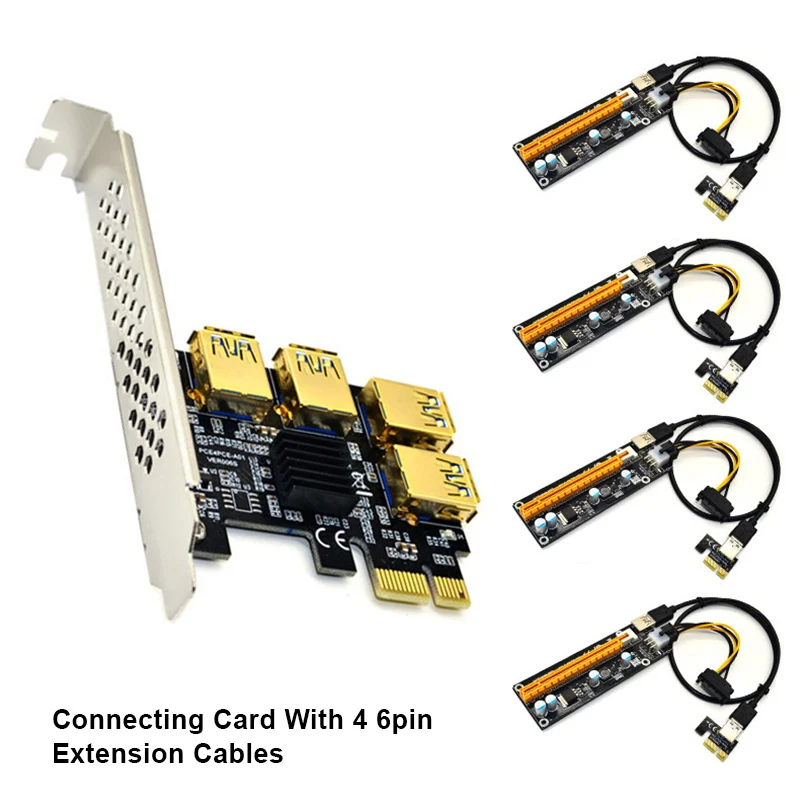 

4 Port PCIe Riser Adapter Board PCI-E 1x to 4 USB 3.0 PCI-E Rabbet GPU JR Deals