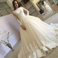 african plus size bridal dresses sweep train long sleeve lace appliques sheer neck garden vestidos wedding gown