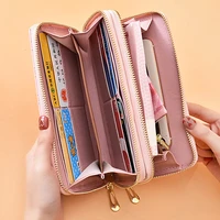fashion pu leather wallet women id credit card holder double zipper wallet ladies clutch purse cardholder long money bag luxury