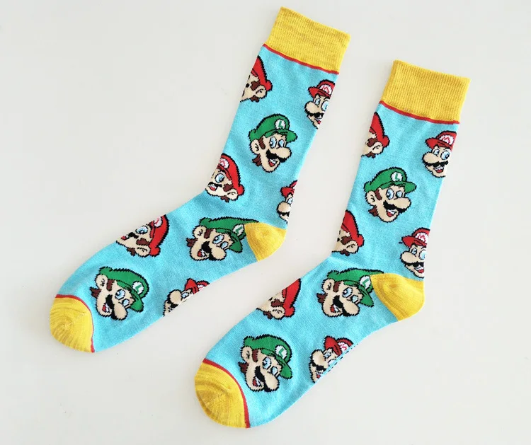 Носки с принтом игры Super Mario Bros мужские хлопковые носки Luigi спортивные повседневные милые забавные дышащие впитывающие пот мягкие удобные носки с героями мультфильмов