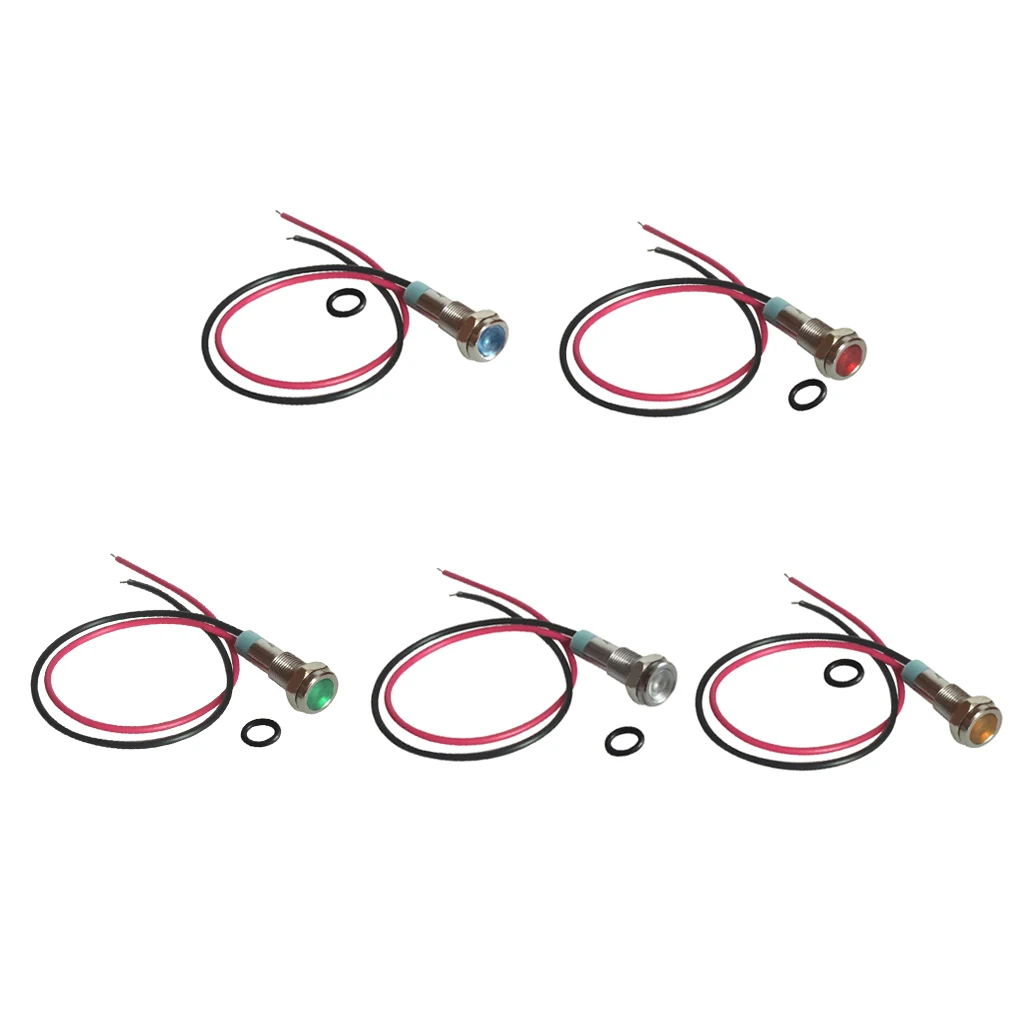 

Pack of 5pcs Metal DC 6V 6mm LED Indicator Warning Light Lamp for Car Boat Marine