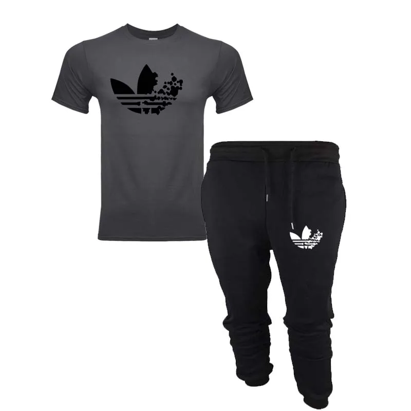 2019 ropa de hombrenuevo negro хип хоп Уличный удлинитель hombres camiseta + Pantalones marca verano algodón camisetas