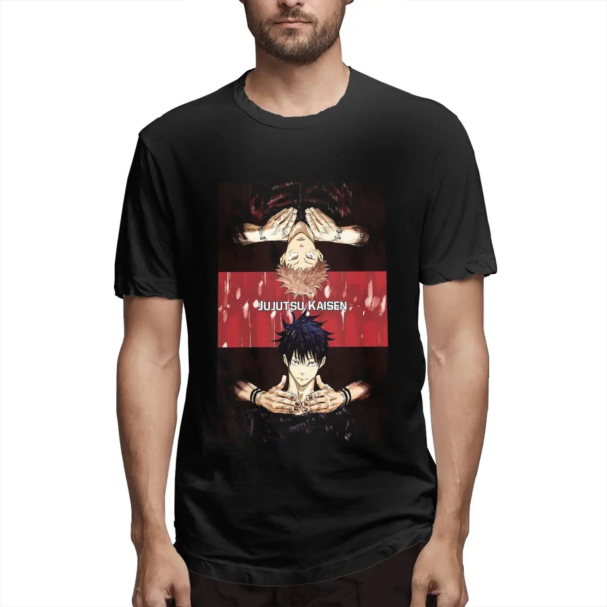 

Manga Jujutsu Kaisen Yuji And Megumi Men Hipster Tee Shirt Short Sleeve Round Neck T-Shirt Pure Cotton 2021 New Arrival Clothes