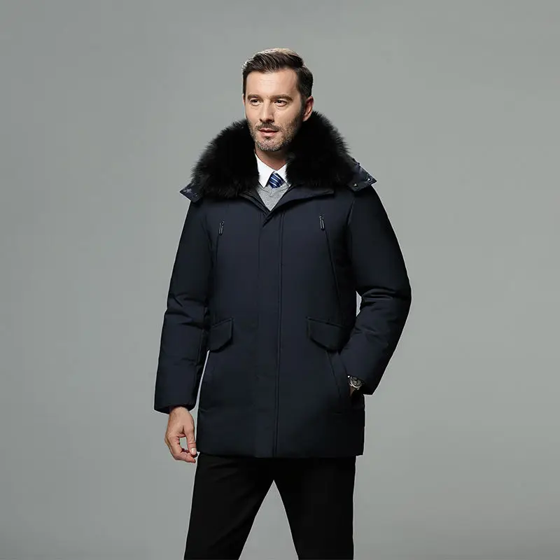 

Winter Russian Men's Down Jackets White Duck Down Thicken Warm Jackets Fur Collar Parkas Male Business Outerwear DAD Gift Coats