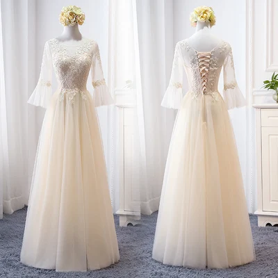 MNZ-9858Z# платье подружки невесты новые зимние рождественские платья средней длины с длинными рукавами г. Бледно-лиловый на шнуровке для девочек - Цвет: 820F