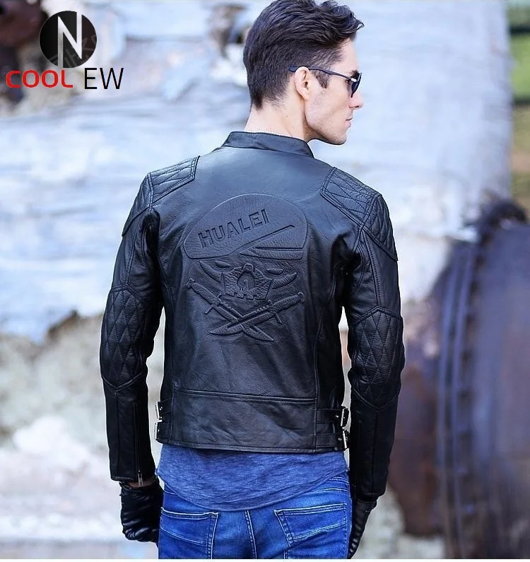 

C&C Market.cowskin jackets,EMS 3D skull men's genuine leather coat,motorcycle slim.biker.Brand cool New fashion clothing