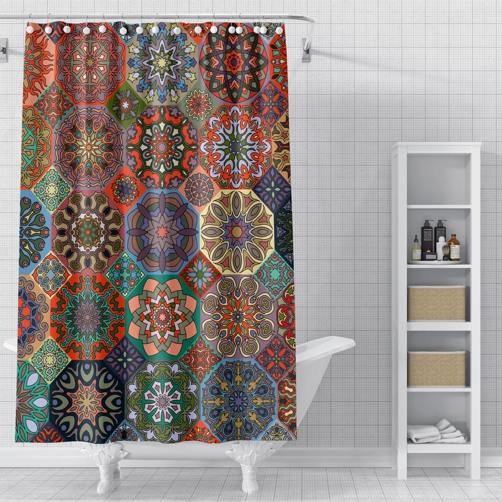 bohemian shower curtain mandala pattern printed decor bathroom curtains fabric waterproof polyester bath curtains with hooks free global shipping