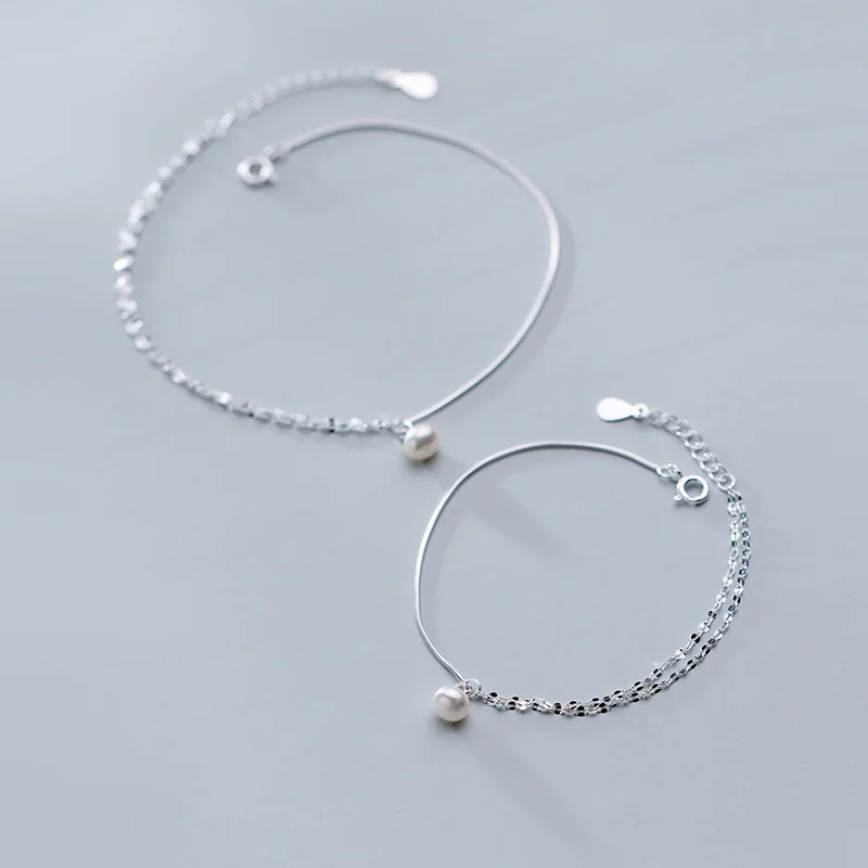 Браслет женский двойной из серебра 925 пробы с жемчугом|Гибкие и жесткие браслеты|