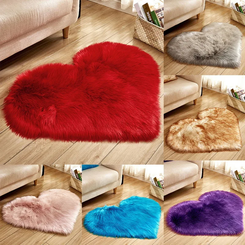 

Carpet Bedroom Floor Mat Love Heart Rugs Artificial Wool Hairy Carpet Faux Floor Mat Fur Plain Fluffy Area Rug Soft Living Room