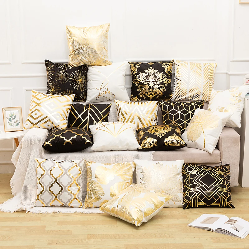 Decorative cushions for sofa-Gold print Pillowcase- Home Decoration Geometry Pillow -Velvet coussin decoration