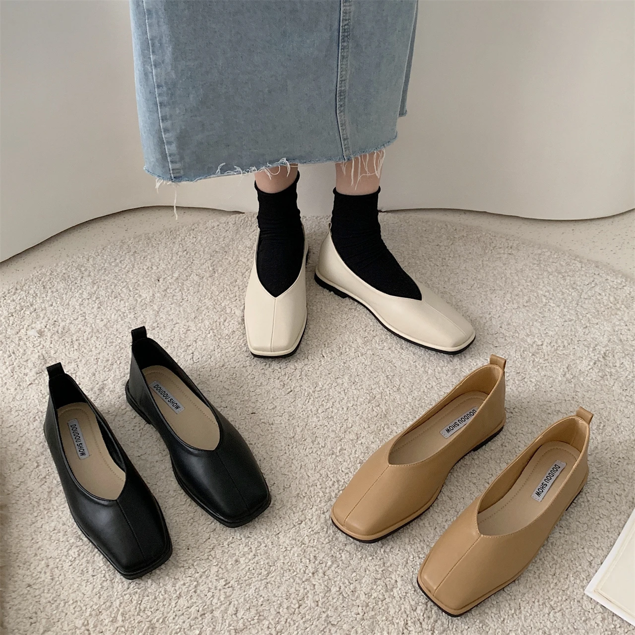 

Bailamos Women Flats 2021 New Women Square Toe Ballerina Slip on Loafers Flat Heel Ladies Shallow Mouth Casual Shoes Zapatos Muj