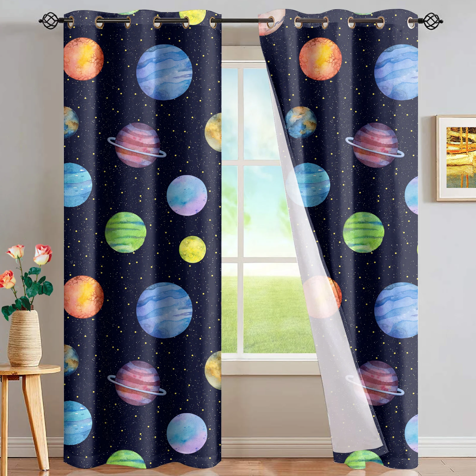 

Cartoon Planets Game Room Curtains Large Window Window Curtains Living Room Bathroom Bedroom Decor Kids Window Treatment