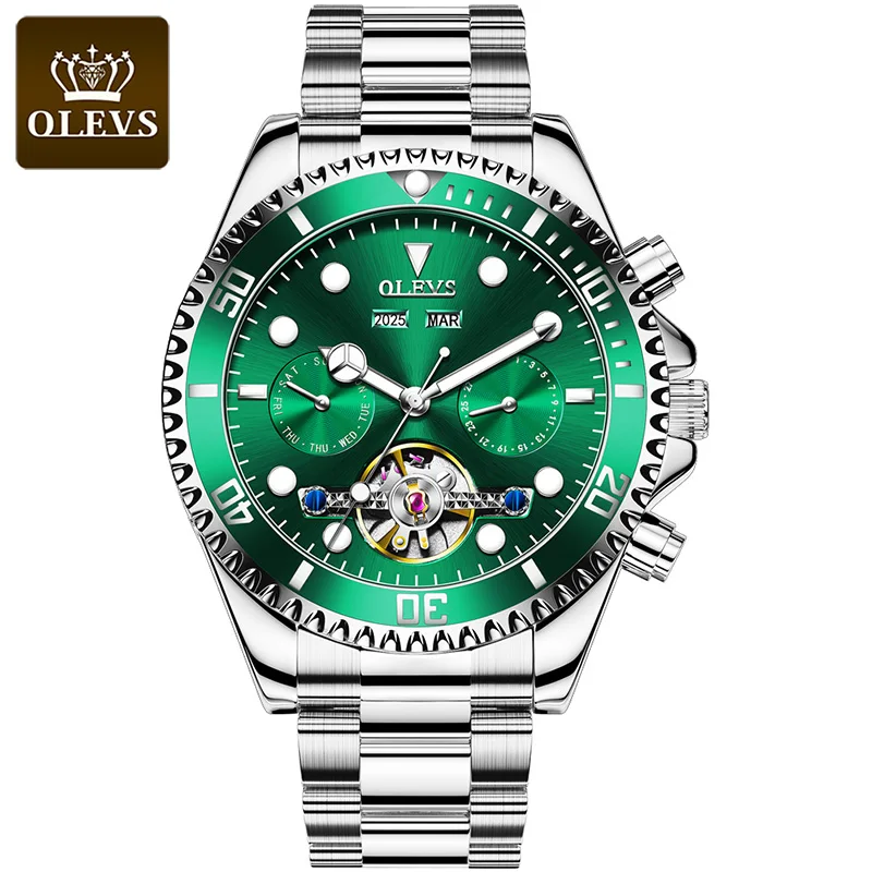 Мужские деловые механические часы OLEVS Роскошные наручные ведущего бренда из