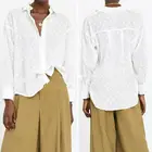 Hirigin Модные женские элегантные блузки Топы офисное женское платье с v-образным вырезом, белая рубашка с длинными рукавами с узором в горошек, платье-рубашка блузки