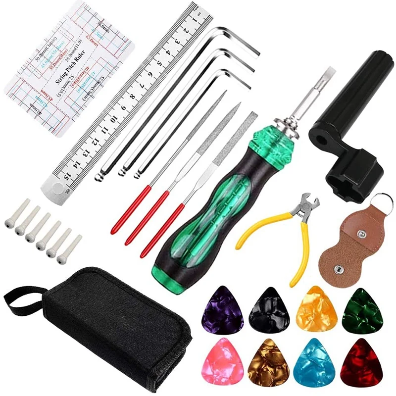 

Набор инструментов для ремонта гитары 27 шт., набор для технического обслуживания гитары с проволочными плоскогубцами, шестигранными гаечны...