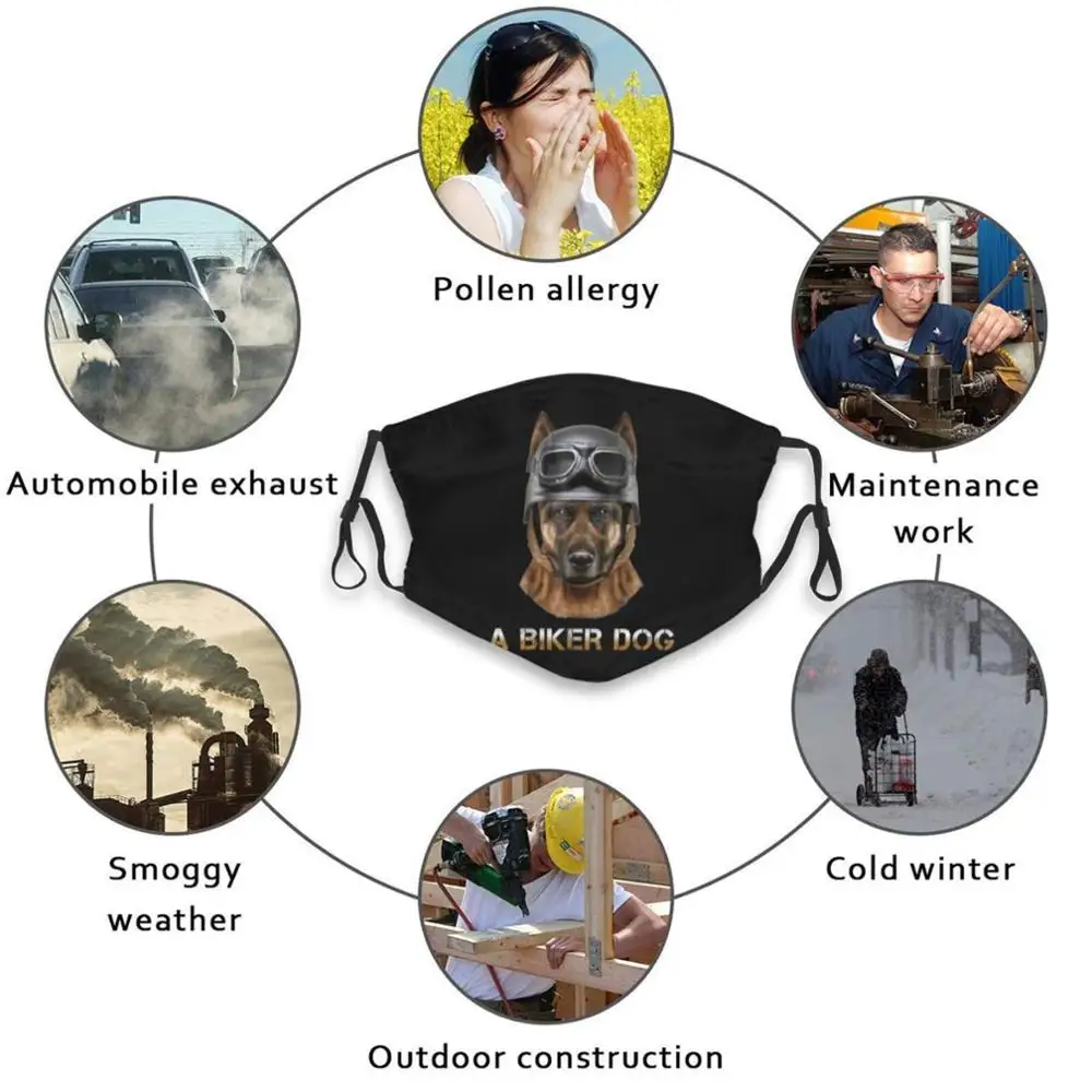 

A Biker Dog - German Shepherd Bike Adult Kids Washable Funny Face Mask With Filter German Shepherd Bike German German Shepherd