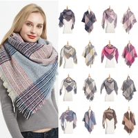 130130cm 2021 new trendy plaid blanket scarf women oversized square scarves warm winter tartan checked shawl wrap scarf gift