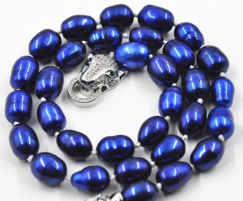 

Красивый новый размером 7-9 мм Ожерелье из пресноводного культивированного синее Жемчужное ожерелье 18 "Леопард застежка