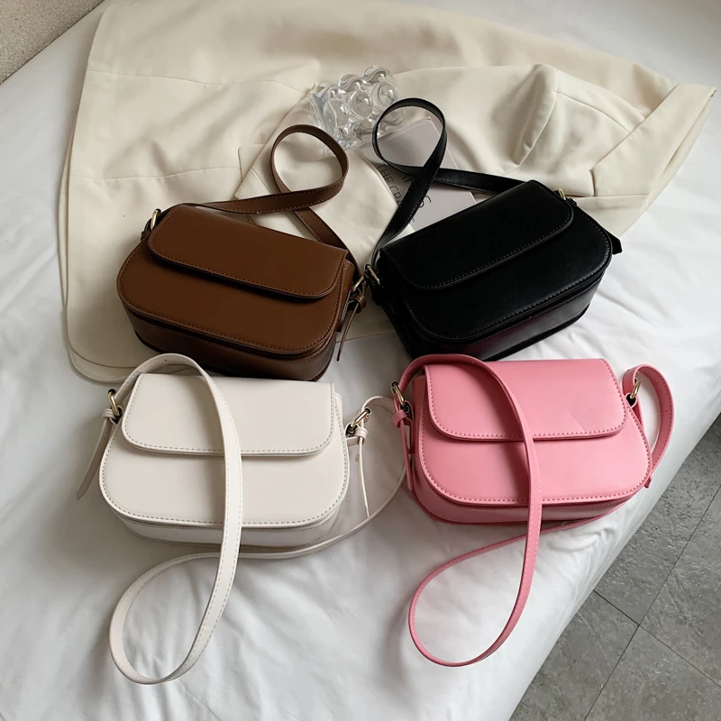 

Fashion Simple Solid Color PU Leather Designer Shoulder Crossbody Bags for Women 2022 New Baguette Bag Female Handbags Purses