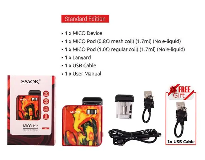 Red 1 Gift Распродажа! комплект SMOK Mico, электронная сигарета, аккумулятор 700 мАч, электронная сигарета, анти-протекающая сигарета, картридж, катушка VS NORD RPM40 - Цвет: Red 1 Gift
