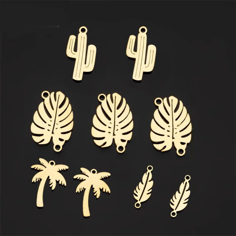 Нержавеющая сталь пальмовых листьев кокосовой пальмы Кактус Кулон в виде пера