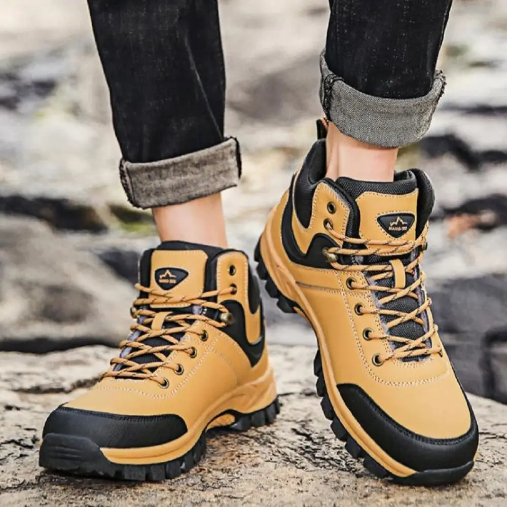 

2021 Brand Winter Climbing Snow Boots Warm Plush Men's Waterproof Leather Ankle Hight Quality Non-Slip Hiking Trekking Shoes