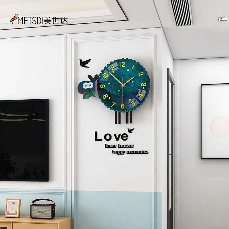 Милые бесшумные настенные часы с зеленой овечкой современный дизайн украшение