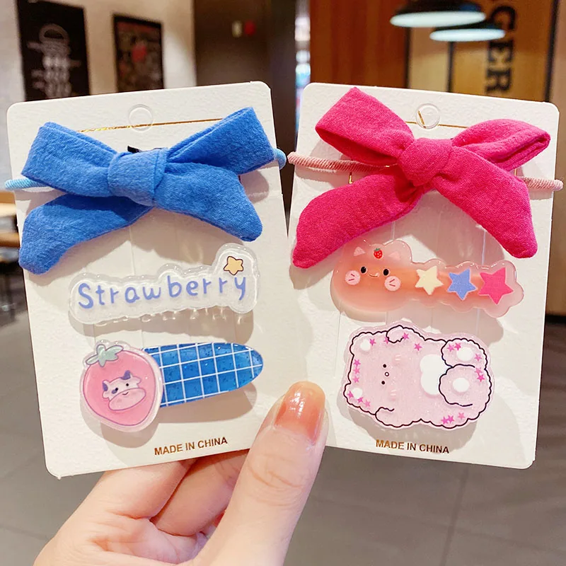 

3PCS/Set New Girls Cute Bow Cartoon Acrylic Hairpins Kids Sweet Hair Clips Barrettes Headband Scrunchie Fashion Hair Accessories