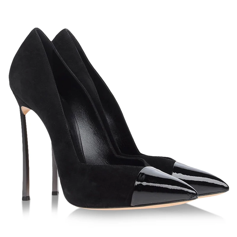 

Туфли-лодочки женские на высоком металлическом каблуке, блестящие кожа, заостренный носок, замша, лоскутные, для свадьбы, выпускного вечера