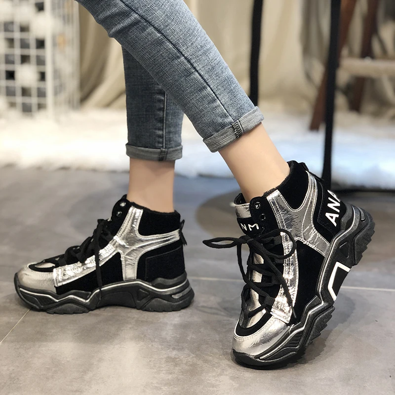 

Thick Bottom Platform Shoes for Women Casual Shoes Basket Platform Black Sneakers Lace-Up Plus Size Women Flats Zapatos Mujer