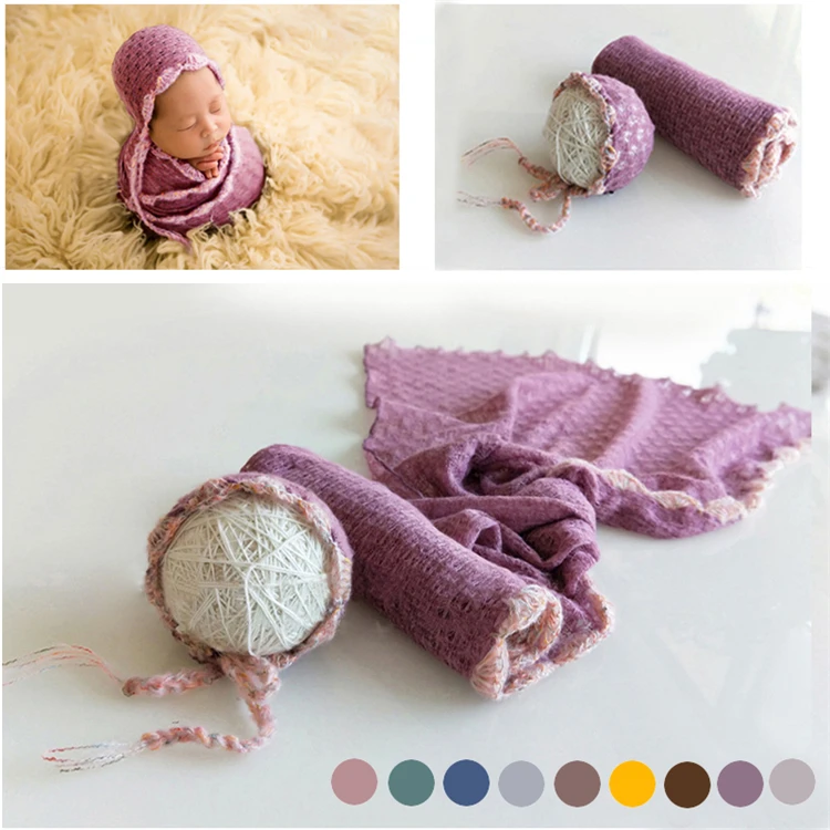 Soft Skin-friendly Baby Stretchy Wraps Knitted Comfy Elastic Newborn Infant Photo Lacy Wrap Swaddle With Hat 50*160cm