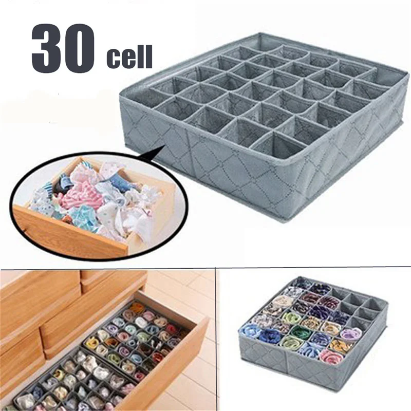

30 Cells Bamboo Charcoal Ties Socks Drawer Closet Organizer Storage Box