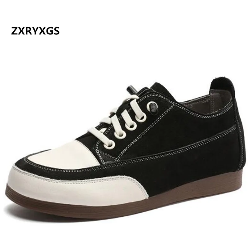 

2022 New Lace-up Spell Colors Top Cowhide Genuine Leather Shoes Woman Sneakers Casual Shoes Flat Shoes Large Size Casual Sneaker
