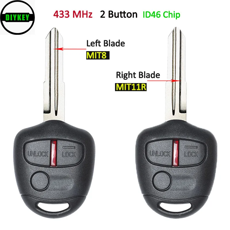 

DIYKEY 433MHz ID46 Chip Replacement 3 Button Remote Key Fob for Mitsubishi Lancer CJ- Sedan Outlander MIT8 Left/ MIT11R Right