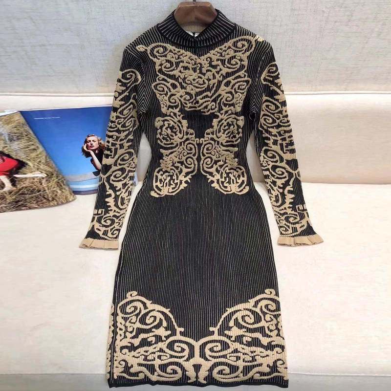 Женское Элегантное Длинное платье повседневное осеннее с круглым вырезом и