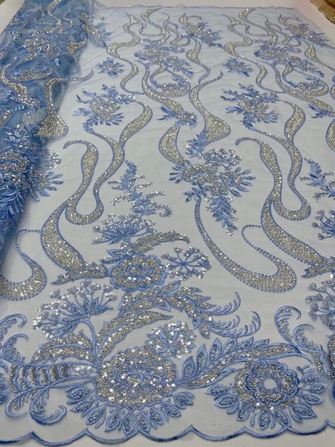 

Linda 2021 High Quality Nigerian Lace Fabric Embroidery French with Beads African Lace Fabric Weaving Design Sequins Lace Fabric